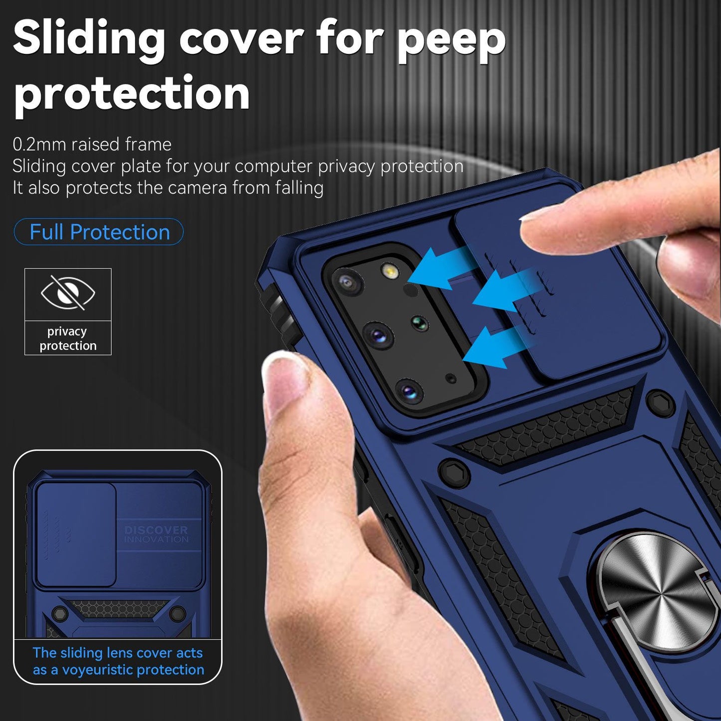 For Samsung Galaxy S20 Plus 4G / 5G Hard PC + Soft TPU Phone Case with Metal Ring Kickstand and Slide Camera Protection - Blue