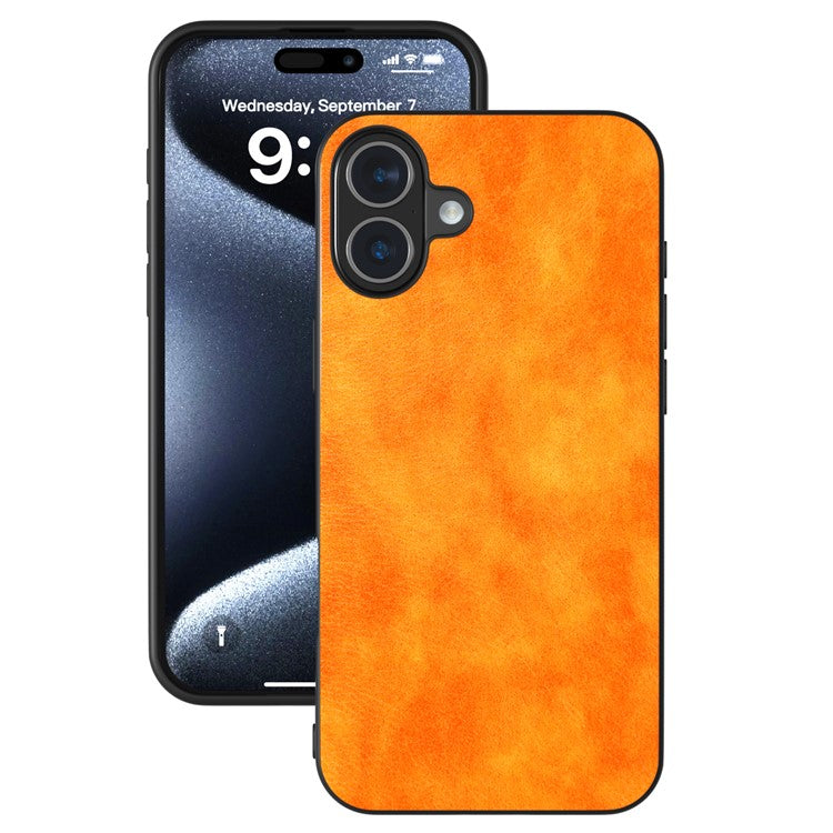 For iPhone 16 Plus Case Litchi Texture PU Leather+PC+TPU Phone Cover Black Edge - Orange