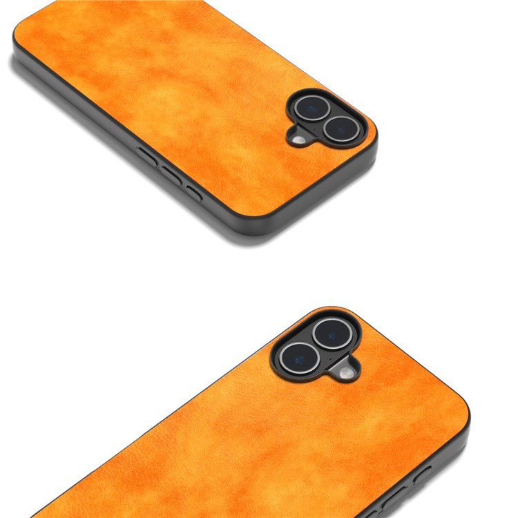 For iPhone 16 Plus Case Litchi Texture PU Leather+PC+TPU Phone Cover Black Edge - Orange