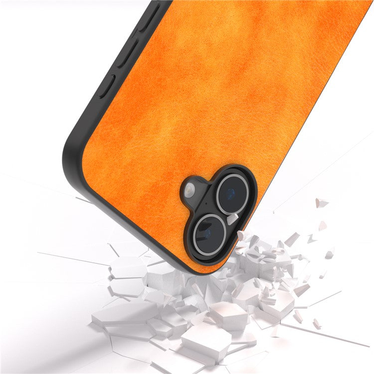 For iPhone 16 Plus Case Litchi Texture PU Leather+PC+TPU Phone Cover Black Edge - Orange