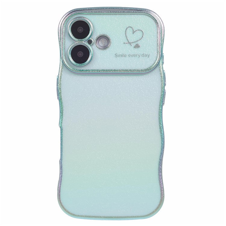 For iPhone 16 Case Curly Shape Love Heart TPU Phone Cover Iridescent Gradient - Colorful Green