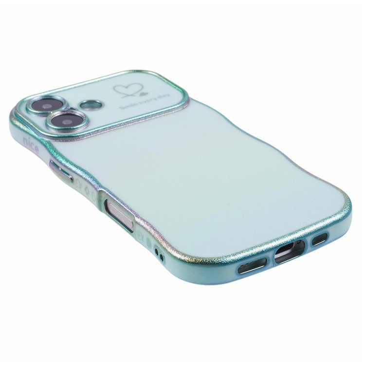 For iPhone 16 Case Curly Shape Love Heart TPU Phone Cover Iridescent Gradient - Colorful Green