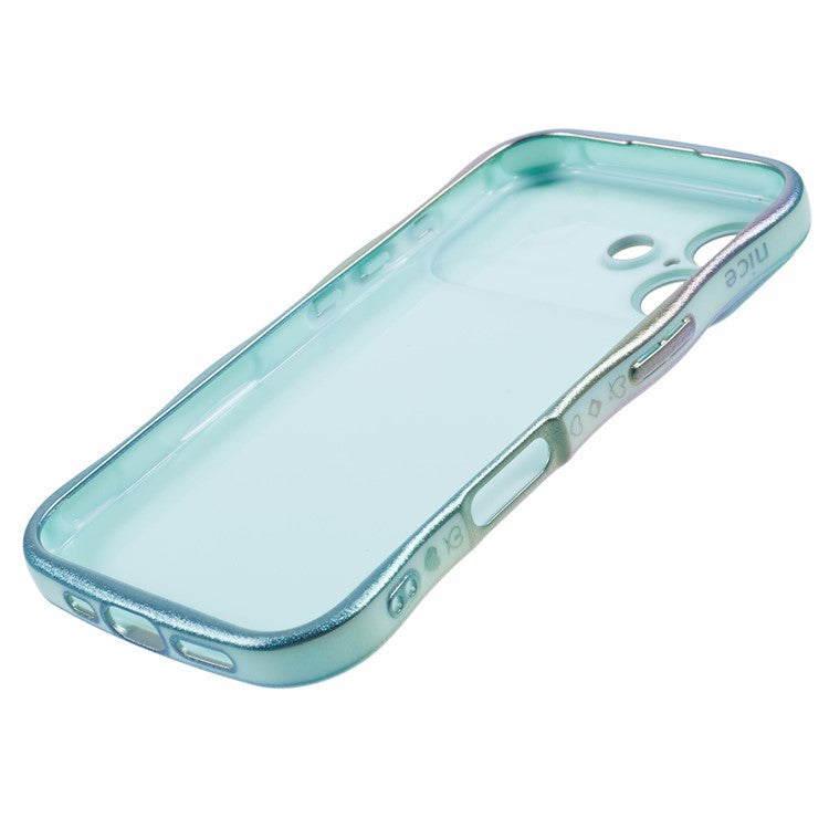 For iPhone 16 Case Curly Shape Love Heart TPU Phone Cover Iridescent Gradient - Colorful Green