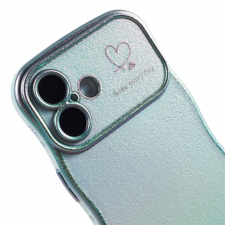 For iPhone 16 Case Curly Shape Love Heart TPU Phone Cover Iridescent Gradient - Colorful Green