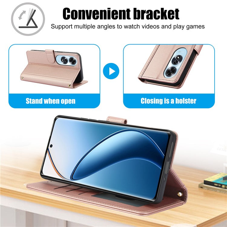 SY-003 For Oppo A60 4G Case PU Leather Stand View Phone Wallet Cover with Hand Strap - Pink