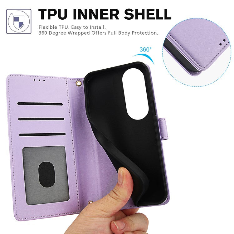 SY-003 For Oppo A60 4G Case PU Leather Stand View Phone Wallet Cover with Hand Strap - Purple