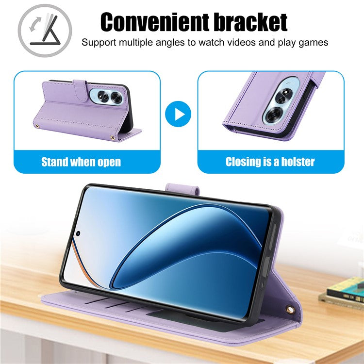 SY-003 For Oppo A60 4G Case PU Leather Stand View Phone Wallet Cover with Hand Strap - Purple