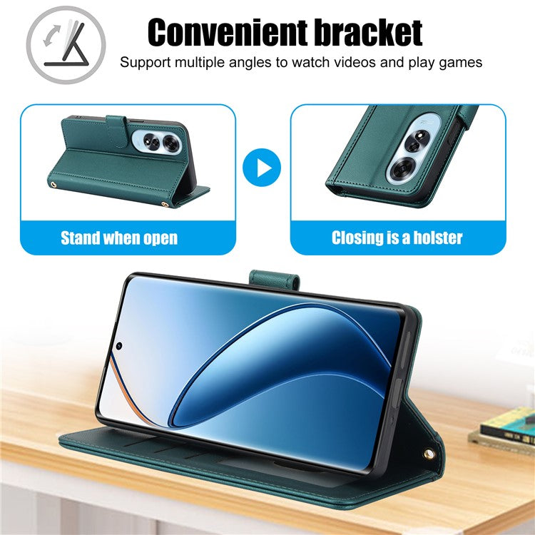 SY-003 For Oppo A60 4G Case PU Leather Stand View Phone Wallet Cover with Hand Strap - Green