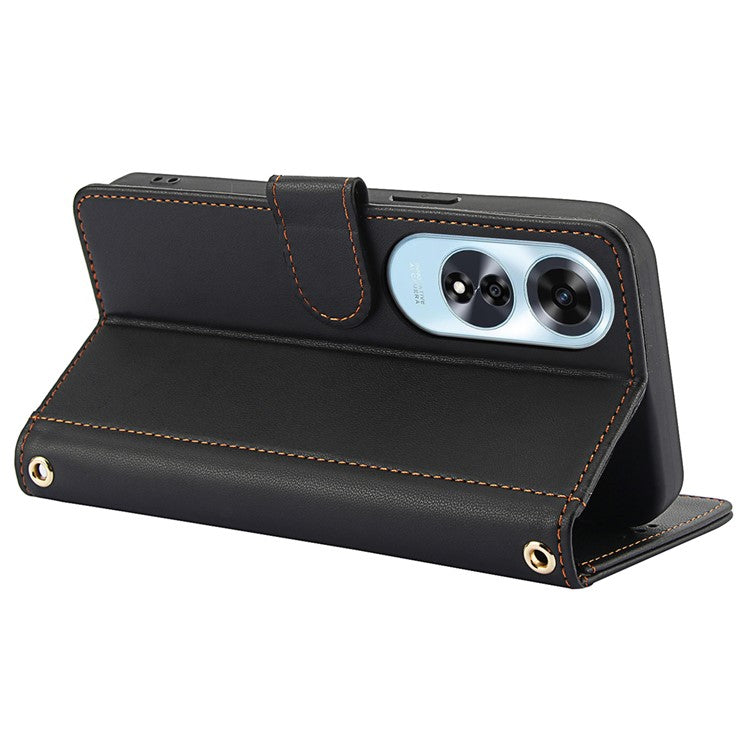 SY-003 For Oppo A60 4G Case PU Leather Stand View Phone Wallet Cover with Hand Strap - Black