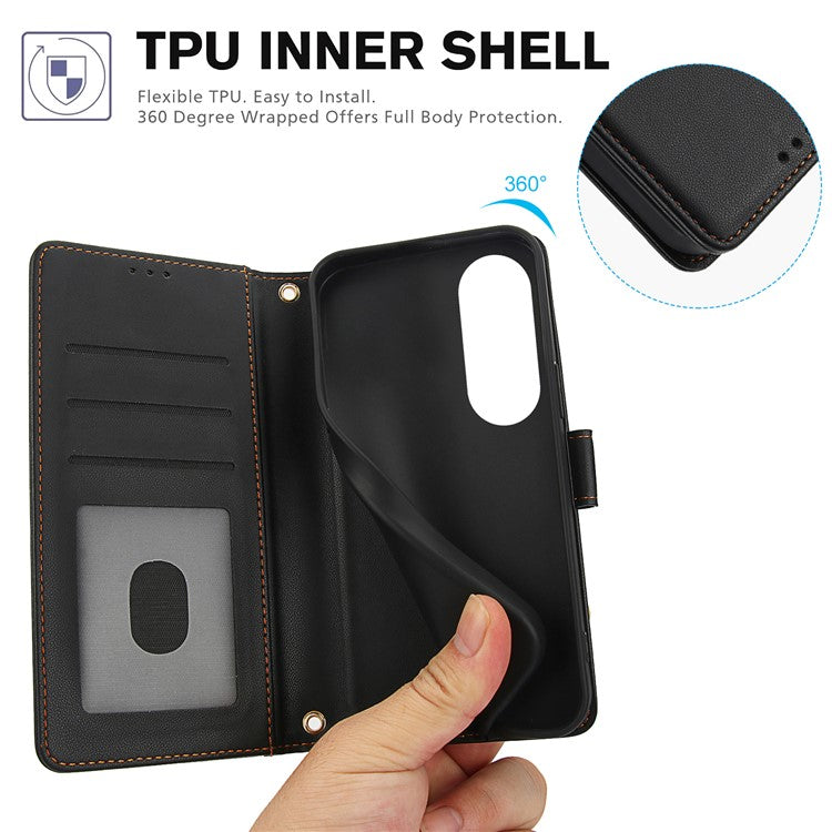 SY-003 For Oppo A60 4G Case PU Leather Stand View Phone Wallet Cover with Hand Strap - Black