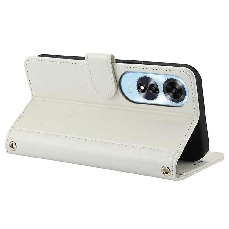 SY-003 For Oppo A60 4G Case PU Leather Stand View Phone Wallet Cover with Hand Strap - White
