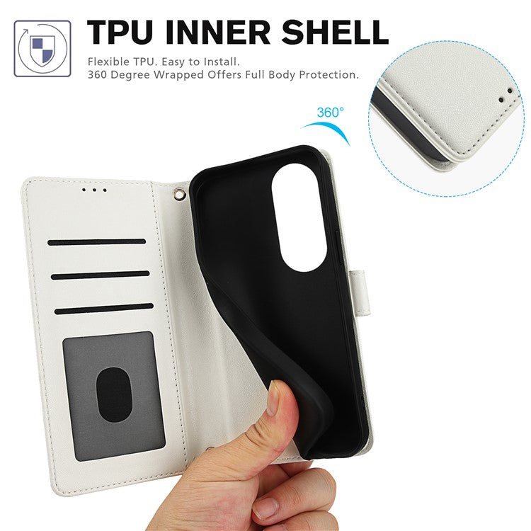 SY-003 For Oppo A60 4G Case PU Leather Stand View Phone Wallet Cover with Hand Strap - White