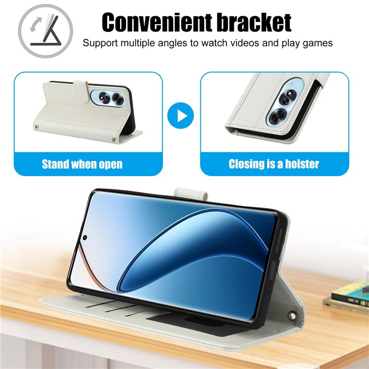 SY-003 For Oppo A60 4G Case PU Leather Stand View Phone Wallet Cover with Hand Strap - White