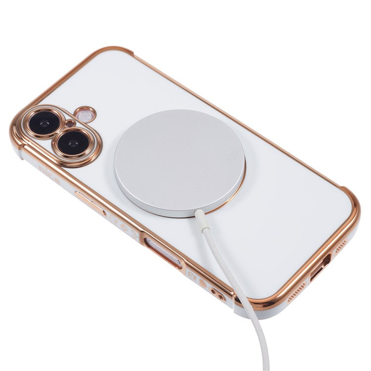 For iPhone 16 Case Compatible with MagSafe Electroplated TPU Phone Cover Hollow Love Hearts - Ivory White