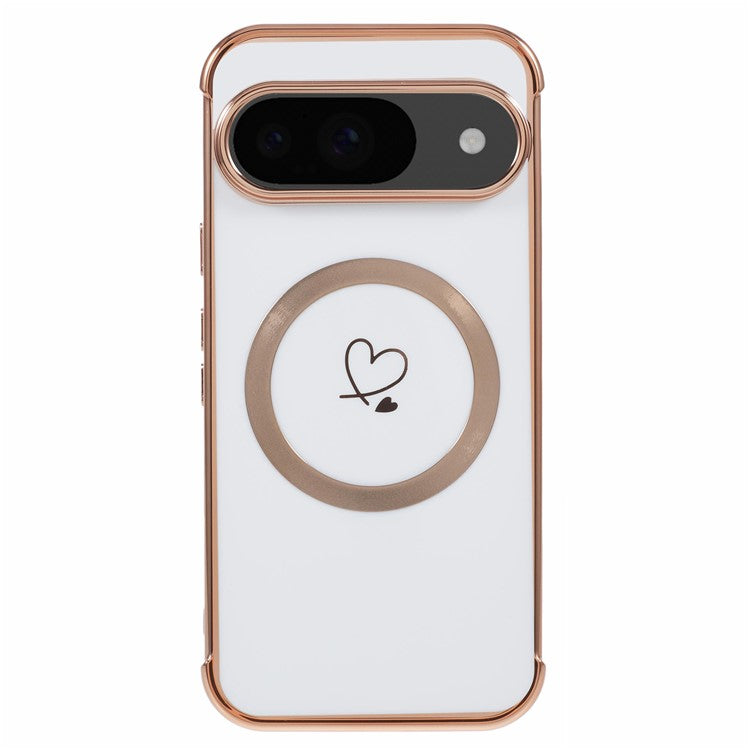 For Google Pixel 9 / Pixel 9 Pro Case Compatible with MagSafe Electroplated TPU Phone Cover Hollow Love Hearts - Ivory White
