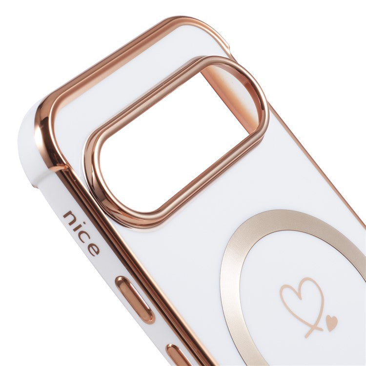 For Google Pixel 9 / Pixel 9 Pro Case Compatible with MagSafe Electroplated TPU Phone Cover Hollow Love Hearts - Ivory White
