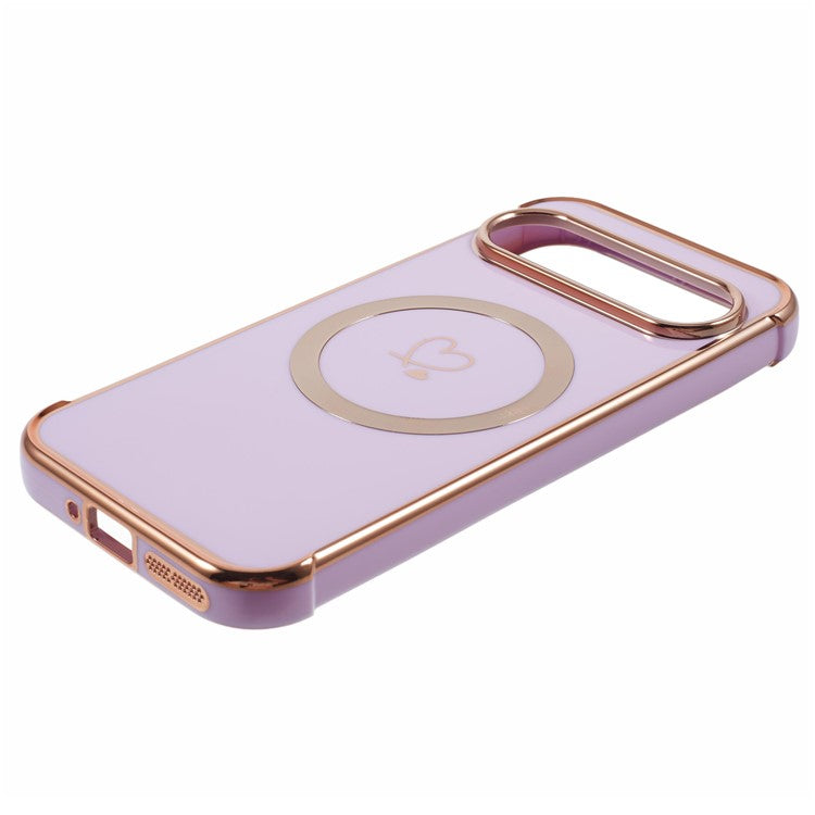 For Google Pixel 9 / Pixel 9 Pro Case Compatible with MagSafe Electroplated TPU Phone Cover Hollow Love Hearts - Purple