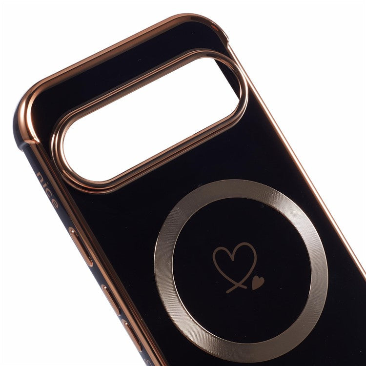 For Google Pixel 9 / Pixel 9 Pro Case Compatible with MagSafe Electroplated TPU Phone Cover Hollow Love Hearts - Black