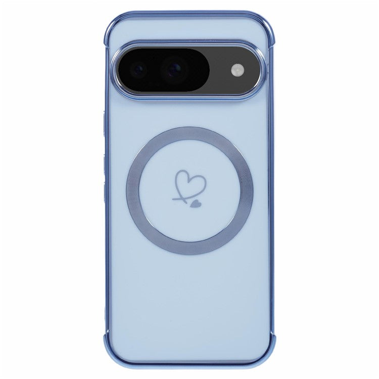 For Google Pixel 9 / Pixel 9 Pro Case Compatible with MagSafe Electroplated TPU Phone Cover Hollow Love Hearts - Blue