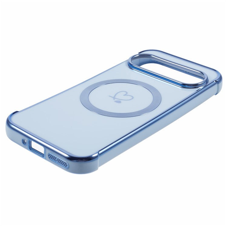 For Google Pixel 9 / Pixel 9 Pro Case Compatible with MagSafe Electroplated TPU Phone Cover Hollow Love Hearts - Blue