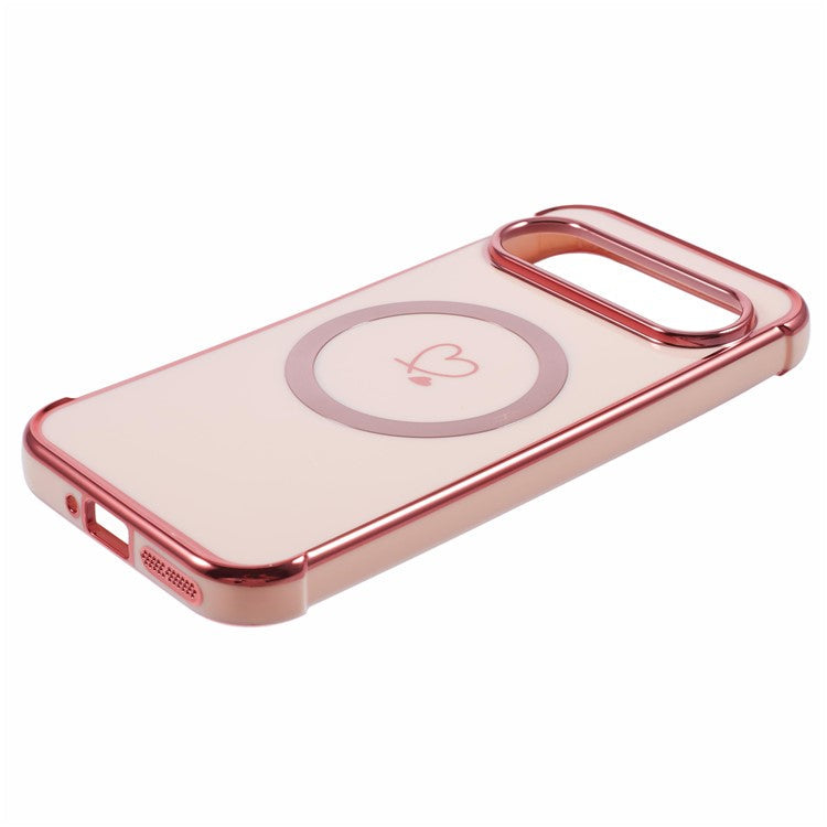 For Google Pixel 9 / Pixel 9 Pro Case Compatible with MagSafe Electroplated TPU Phone Cover Hollow Love Hearts - Rose Pink