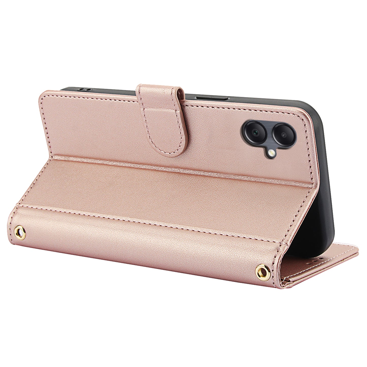 SY-003 For Samsung Galaxy A06 Case PU Leather Stand View Phone Wallet Cover with Hand Strap - Pink