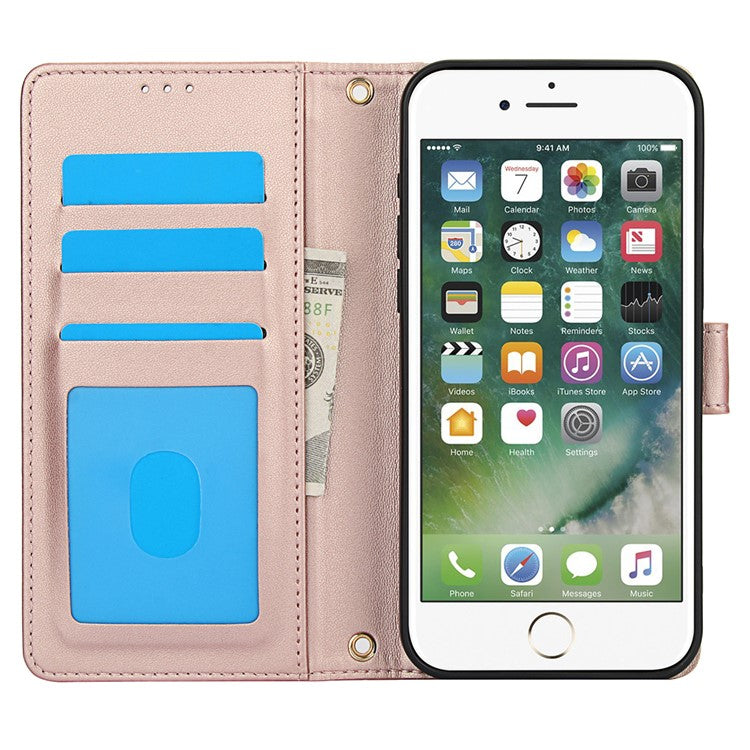SY-003 For iPhone 16e Case PU Leather Stand View Phone Wallet Cover with Hand Strap - Pink