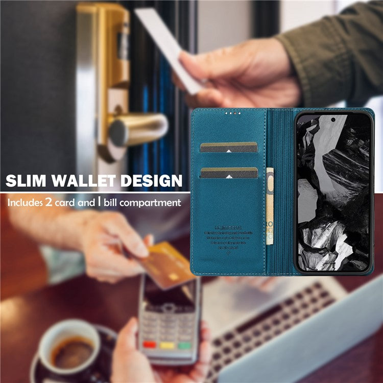 LC.IMEEKE L1 Series for Google Pixel 8a Case PU Leather Wallet Stand Protective Phone Cover - Blue
