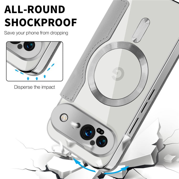 For Google Pixel 9 Case Compatible with MagSafe Rhombus PU Leather Phone Cover - Titanium Grey