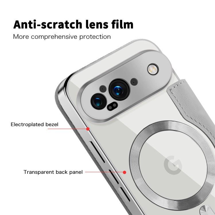 For Google Pixel 9 Case Compatible with MagSafe Rhombus PU Leather Phone Cover - Titanium Grey