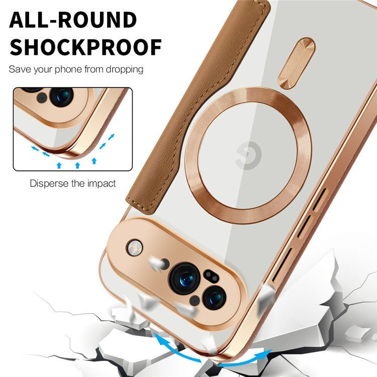 For Google Pixel 9 Case Compatible with MagSafe Rhombus PU Leather Phone Cover - Brown