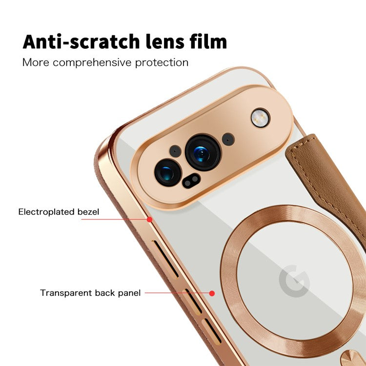 For Google Pixel 9 Case Compatible with MagSafe Rhombus PU Leather Phone Cover - Brown