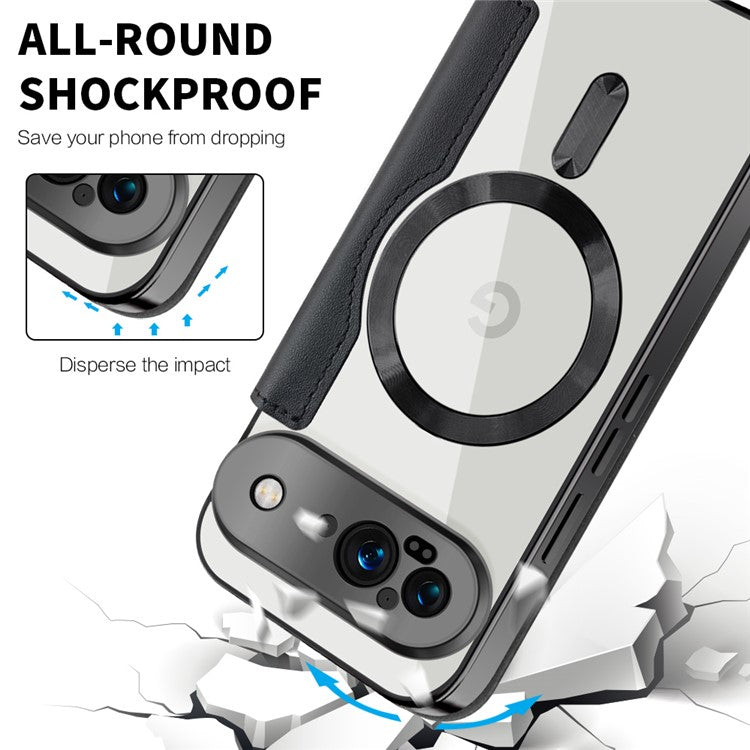 For Google Pixel 9 Case Compatible with MagSafe Rhombus PU Leather Phone Cover - Black