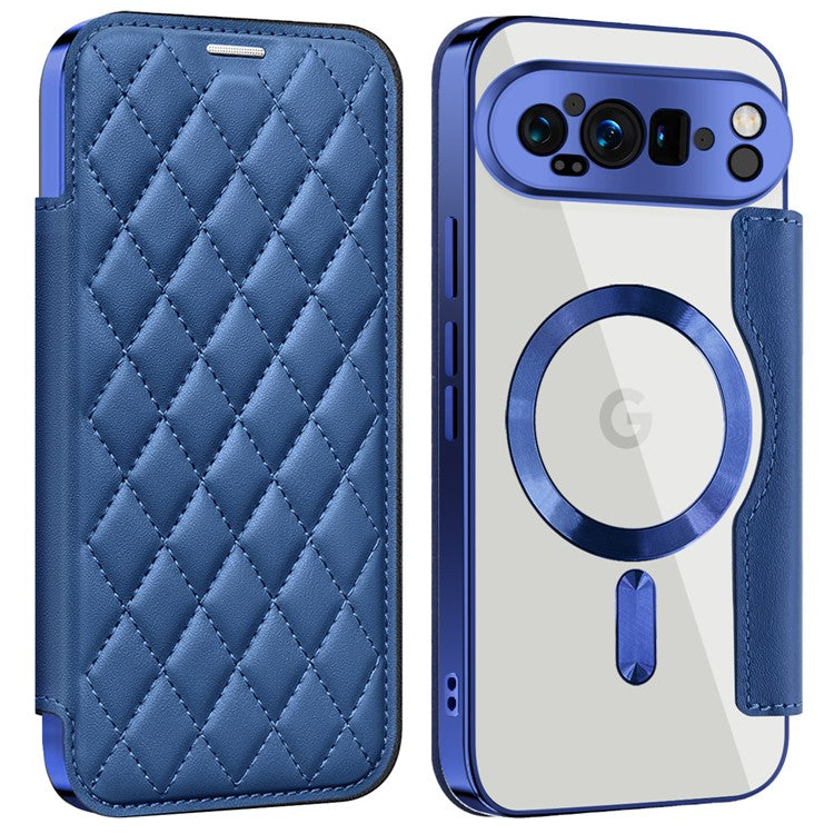 For Google Pixel 9 Pro XL Case Compatible with MagSafe Rhombus PU Leather Phone Cover - Sapphire