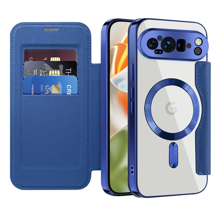 For Google Pixel 9 Pro XL Case Compatible with MagSafe Rhombus PU Leather Phone Cover - Sapphire