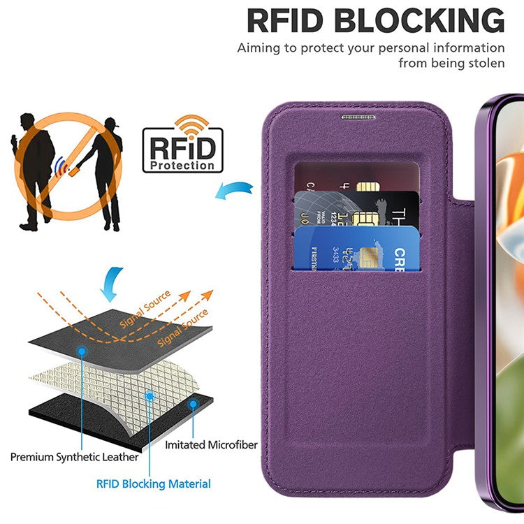 For Google Pixel 9 Pro XL Case Compatible with MagSafe Rhombus PU Leather Phone Cover - Purple