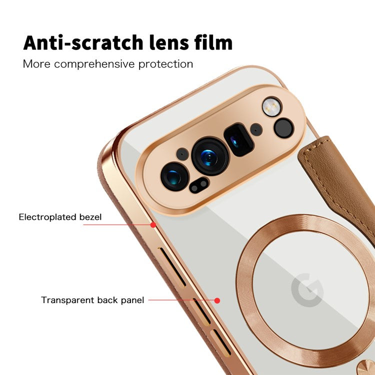 For Google Pixel 9 Pro XL Case Compatible with MagSafe Rhombus PU Leather Phone Cover - Brown