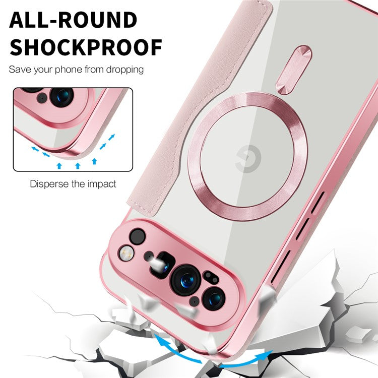 For Google Pixel 9 Pro XL Case Compatible with MagSafe Rhombus PU Leather Phone Cover - Pink