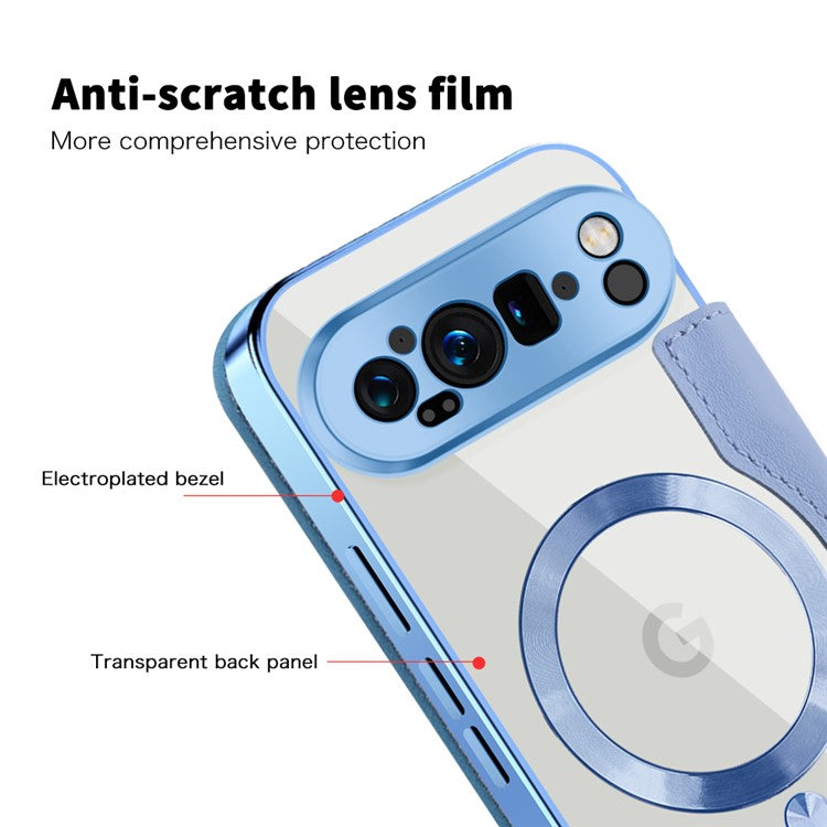 For Google Pixel 9 Pro XL Case Compatible with MagSafe Rhombus PU Leather Phone Cover - Blue