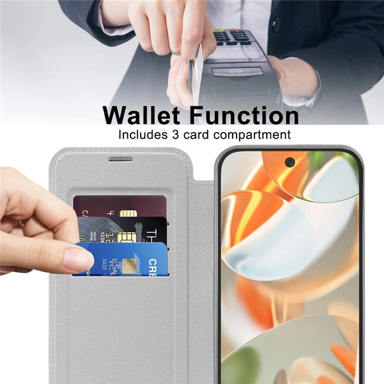 For Google Pixel 9 Case Compatible with MagSafe RFID Blocking Leather Phone Cover - Titanium Grey