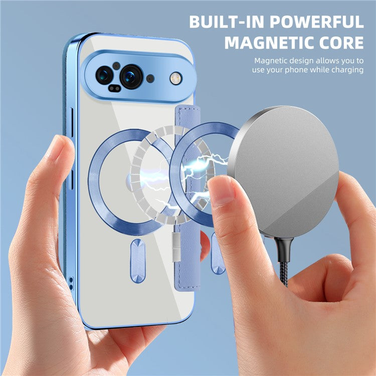 For Google Pixel 9 Case Compatible with MagSafe RFID Blocking Leather Phone Cover - Blue