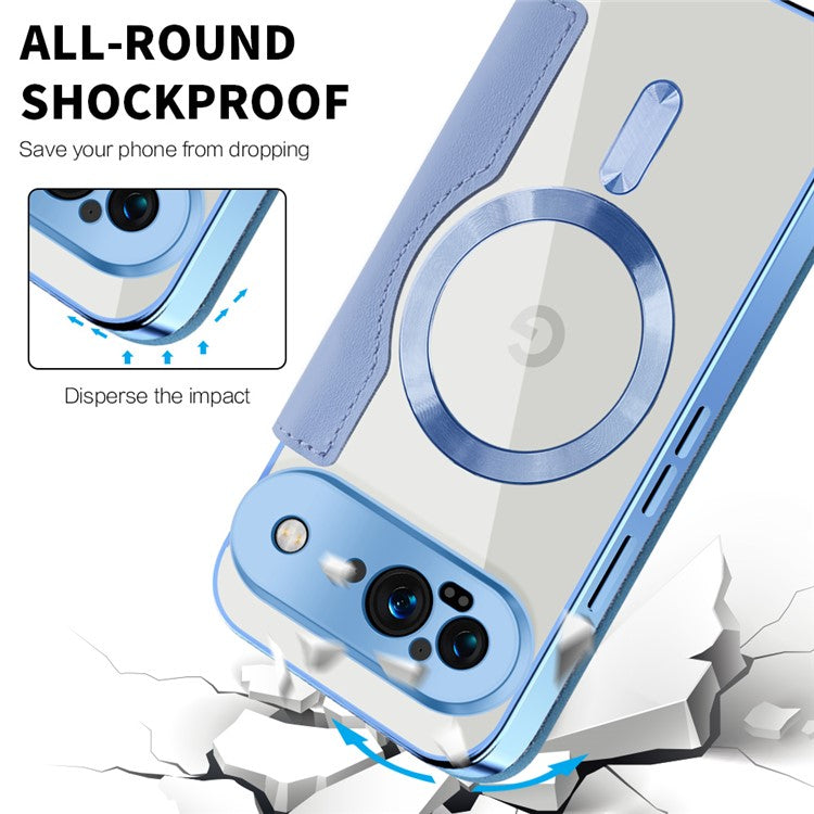 For Google Pixel 9 Case Compatible with MagSafe RFID Blocking Leather Phone Cover - Blue