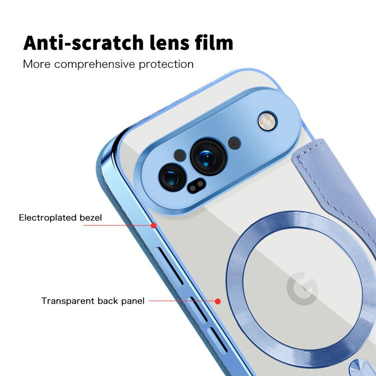 For Google Pixel 9 Case Compatible with MagSafe RFID Blocking Leather Phone Cover - Blue