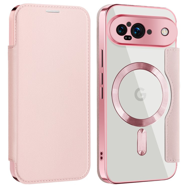 For Google Pixel 9 Case Compatible with MagSafe RFID Blocking Leather Phone Cover - Pink