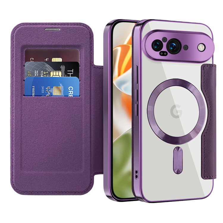 For Google Pixel 9 Case Compatible with MagSafe RFID Blocking Leather Phone Cover - Purple