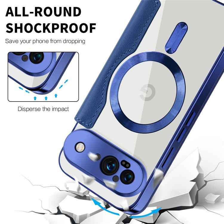 For Google Pixel 9 Case Compatible with MagSafe RFID Blocking Leather Phone Cover - Sapphire