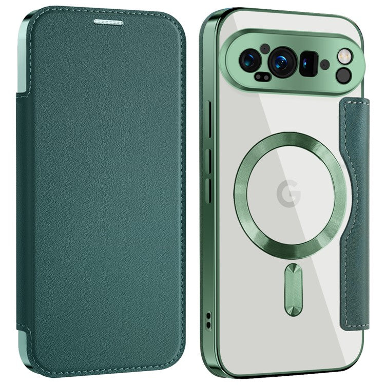 For Google Pixel 9 Pro XL Case Compatible with MagSafe RFID Blocking Leather Phone Cover - Blackish Green