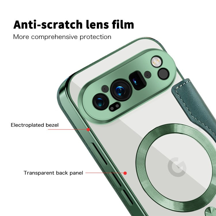 For Google Pixel 9 Pro XL Case Compatible with MagSafe RFID Blocking Leather Phone Cover - Blackish Green