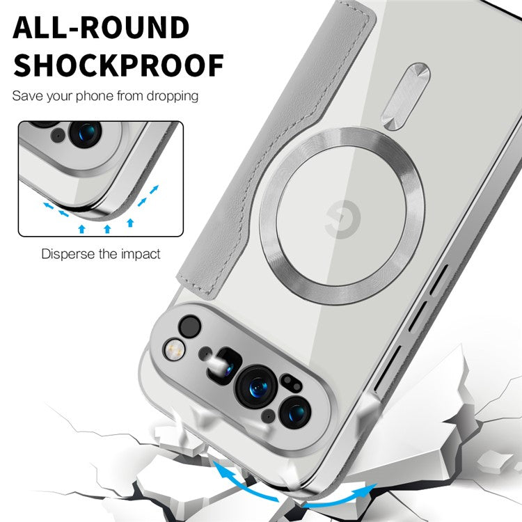 For Google Pixel 9 Pro XL Case Compatible with MagSafe RFID Blocking Leather Phone Cover - Titanium Grey