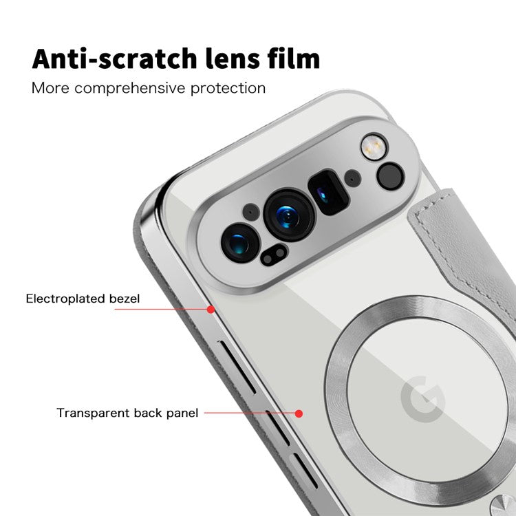 For Google Pixel 9 Pro XL Case Compatible with MagSafe RFID Blocking Leather Phone Cover - Titanium Grey